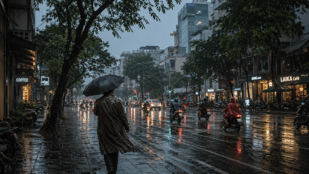 Mưa rơi ướt&nbsp;vai